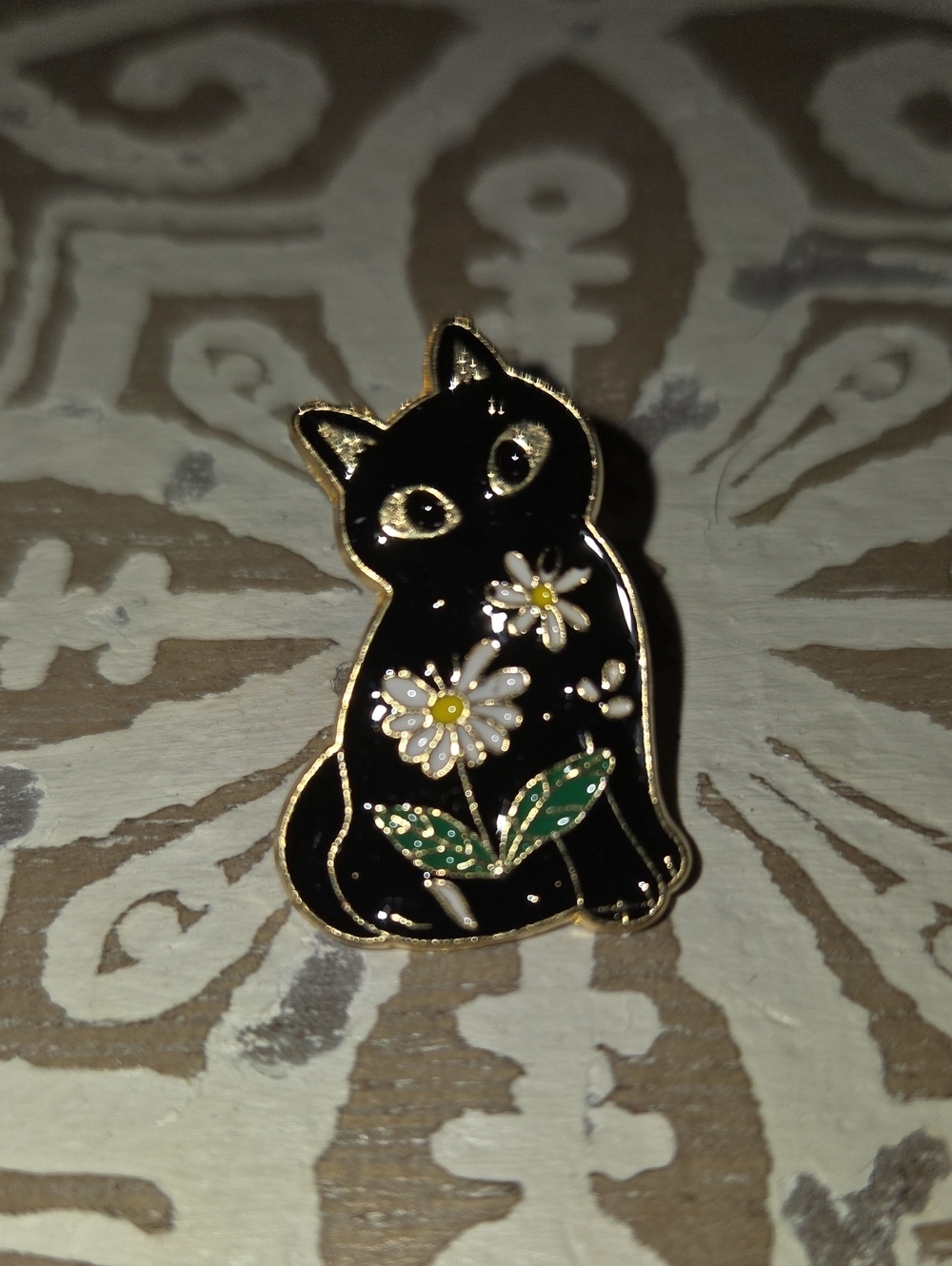 Black Cat Floral Enamel Pin - Cute Cat Brooch